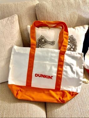 You Get 2 Dunkin' Tote Bag White & Orange Coffee & Tea Theme Coffee Shop New